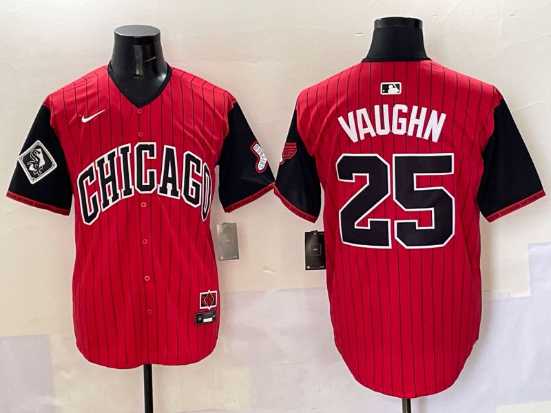 Men Chicago White Sox 25 Vaughn Red Stripe Joint Name Nike 2025 MLB Jersey style 13